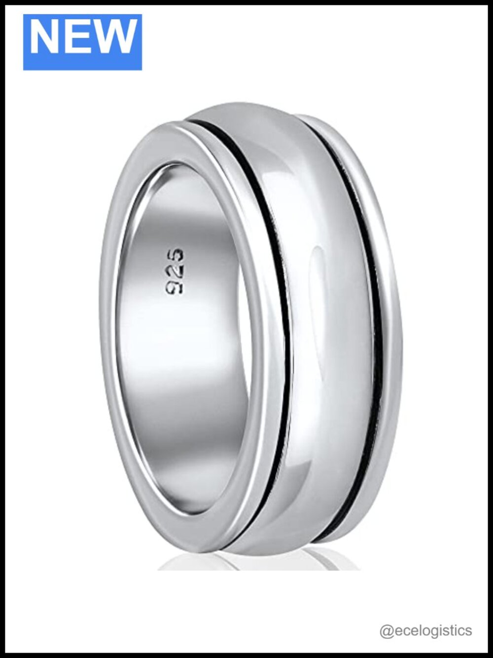 Solid 925 Sterling Silver Spinner Ring for Men